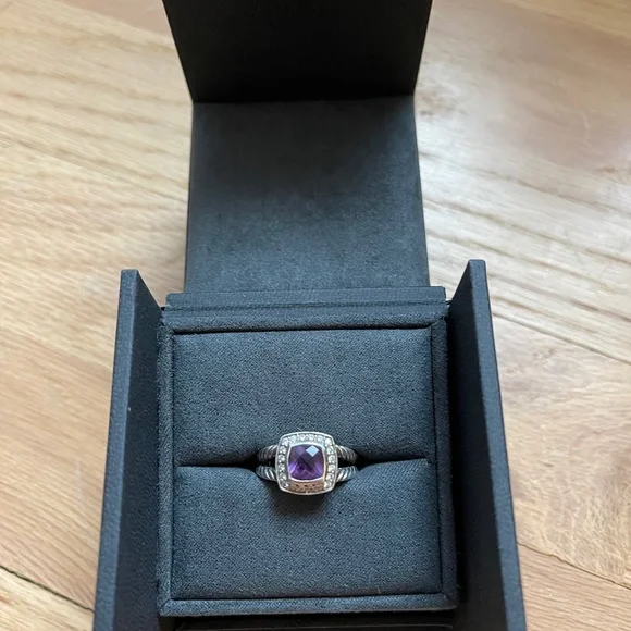 David Yurman Petite Albion Ring with Amethyst and Diamonds size